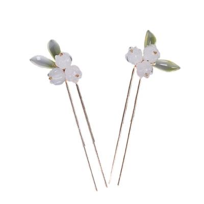 China Fresh pan hair two-leaf lily of the valley hair fork small, classic style metal hair pin, fashion girl costume accessories. for sale