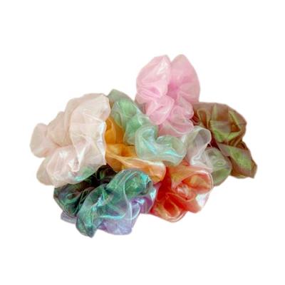 China Colorful environmental protection green dreamy mermaid gauze hair ring, Korean popular large intestine super fairy circle rope hair organza hair accessories for sale