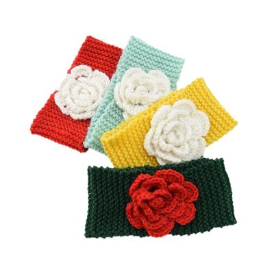 China Knitted hair band best-selling children's camellia headband in Europe and America, hand-woven wool flower headband, warm baby ear headband for sale