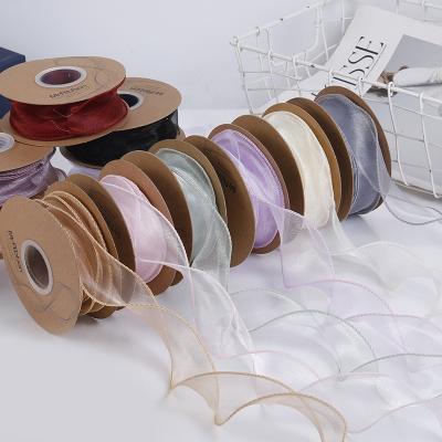 China Viable Elegant Pure Colors 4cm Wave Gold Edged Fishtail Organza Ribbon Fishtail Silk Ribbon Yarn for sale