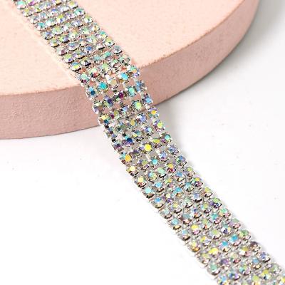 China Flatback LH-1/2/3/4/5 Rows Crystal Rhinestone Close Chain Claw Rhinestone Chain Trim for sale