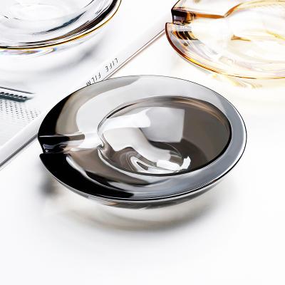 China 2021 Modern Silver Gray Glass Wholesale High Quality Crystal Round Mini Cigar Ashtray For Smoking Cigar Tobacco for sale