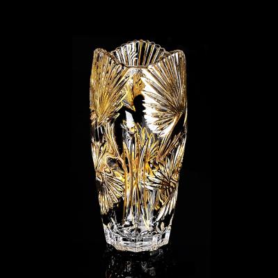 China Crystal Glass Vase Wing Pattern Bohemian Design In Line Home Decor Luxury Gold Vase Home Decor for sale