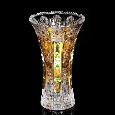 China Design Bohemian Glass Home Sunflower Gold Vases Decorative Glassware for sale