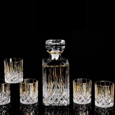 China Modern Wholesale Square Line Design Decanter Set Gold Series 470ml for sale