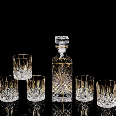 China Glass Line Gold Sets Modern Custom European Style Crystal Decanter Set Wine Glass Gift Set for sale