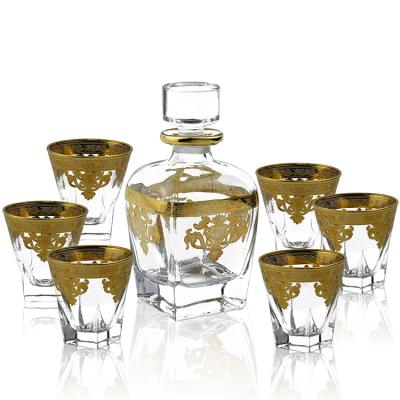 China Modern Modern Liquor Bottle Decant 790ml Gold Line Wine Tumbler Gift Sets for sale