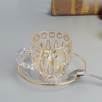 China Da Vinci Sustainable Design Golden Line Glass Mug With Optional Sauce 185ML Handle for sale