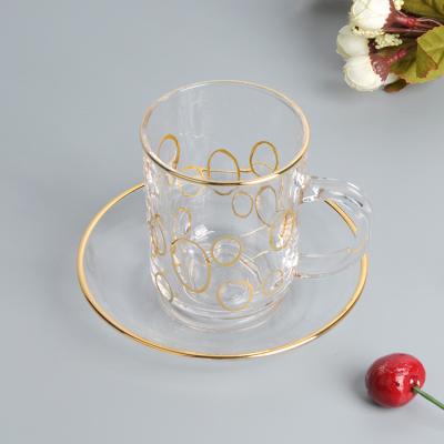 China Sustainable Elegant Glass Tea Cup And Coffee Cup With Handle, Golden Line 230ML, D73 H90 for sale