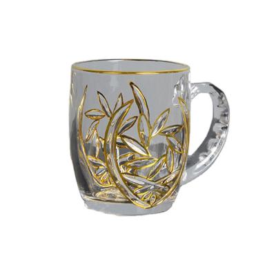 China Sustainable Elegant Windmill Design Glass Tea Cup With Handle In Gold Line, 285ML Capacity for sale