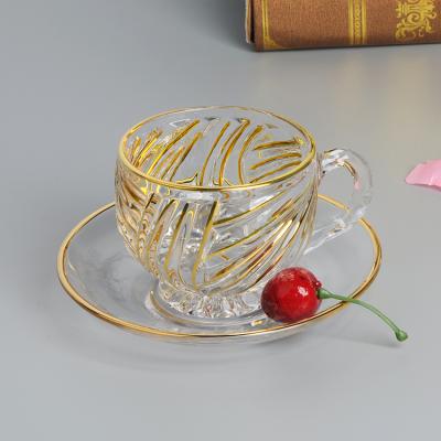 China Viable glass mug with handle in gold line, optional sauce 200ML BMZB88 for sale