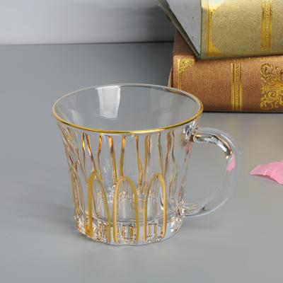 China Sustainable Glass Coffee Mug With Handle Gold Wire Household Tea Cup Drinking Tableware for sale