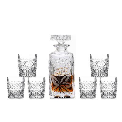 China Minimalist Elegant Crystal 7 Piece Whiskey Decanter and Glass Set for Liquor, Bourbon, Vodka for sale