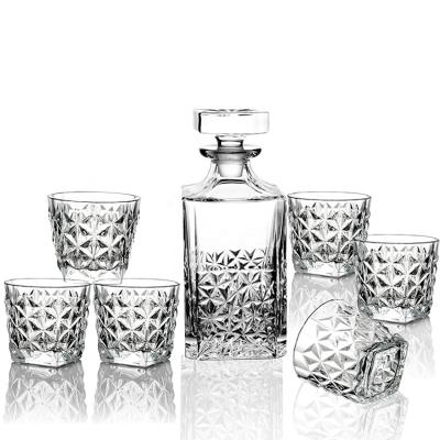 China New Classic/Postmodern Clear Glass Whiskey Decanter Bottle and Cup Set with Diamond Square Design for sale