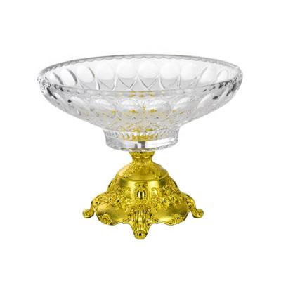 China MIDDLE EAST Hot New Products Fruit Plates Glass Fruit With Gold Metal Base Footed for sale