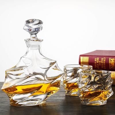 China Crystal Glass 750ML Wine Whiskey Wiskey Tequila Liquor Juice Decanter Bottle Set Embossing Glasses And With Box Packing for sale