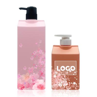 China Comet White Packaging 1000ML 500ML Shampoo Bottle PET Plastic Cosmetic Lotion Bottle With Pressed Pump Square Shaped Refillable Lotion Bottle for sale