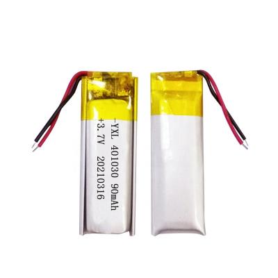 China Toys Yongxinlong battery 401030 lithium polymer battery 3.7V 90mah TWS helmet chamber charging battery for sale