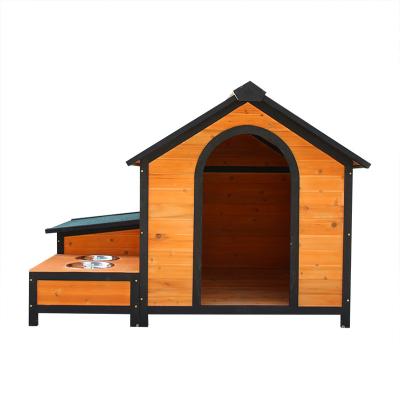 China Wholesale Custom Outdoor Waterproof Warm Dog Wooden Pet Dog Crate House Windproof With Feeding Bowl for sale