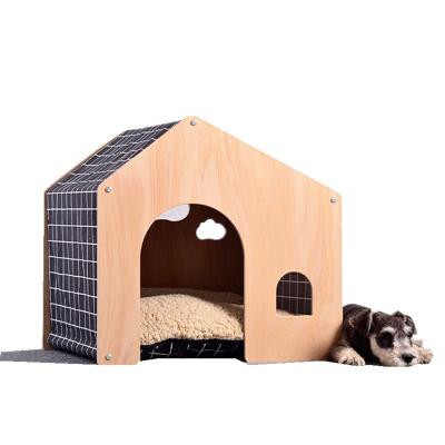 China Viable Wooden Detachable Dog Cat House For Cat Puppy Cute Eco-Friendly Pet Tent Bedroom Medium Small Bed With Mat For Pets Accessories for sale