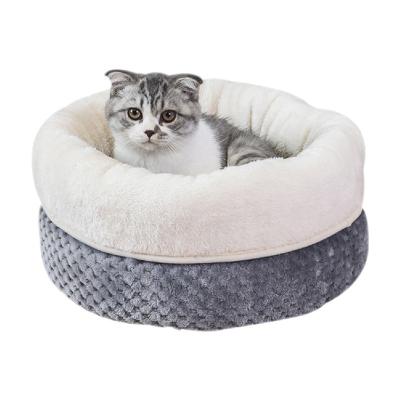 China Winter Partially Enclosed Pet Round Kennel Waterproof Warm Cat Pet Bed Indoor Fleece For Kitten Puppy With Fast Delivery for sale