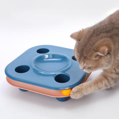 China Funny Sustainable Cat Feeding Bowl With Ball Way Toys Multifunctional Pet Kitten Food Slow Feeder Dishes Two-in-One Feeding Accessories for sale