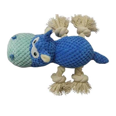 China Sustainable Wholesale Cotton Rope Small Plush Blue Hippo Dog Maker Toys Training Teething Entertainment Toys for sale