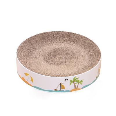 China Viable Wholesale Manufacturer Colored Paper Wrapped Round Corrugated Paper Cat Scratching Board Pet Supplies for sale