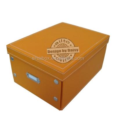 China Viable Foldable Desktop Leather Storage Box With Decorative Button Storage Box for sale