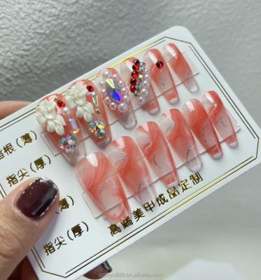 China Wholesale French Crystal Full Cover Long False Tips Artificial Ballerina Coffin Shape Press On Nails With French Gel Acrylic 12tip/1set for sale