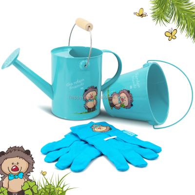 China Gardenng EN71 Approved Gloves Steel Cotton Bucket Box Kindergarten Tool Kit Mini Watering Toys Outdoor Gardening Kit for sale