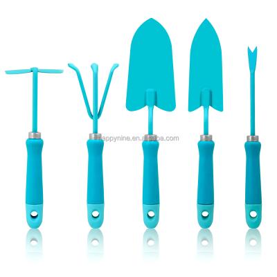 China CLASSIC 5 Pieces Mini Garden DIY Tools Kit Lawn Care Steel Gardening Kit with Plastic Handle Home Use Maintenance Gardening Rake for sale