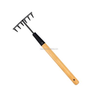 China CLASSIC Carbon Steel Long Wooden Handle 5 Teeth Rake Adult Gardening Weeder Lawn Care Garden DIY Tools with Anti-Rust Coating for sale