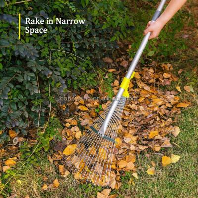 China Universal Leaf Fan Rake CLASSIC 18 Tooth Long Telescopic Aluminum Handle with Expandable Steel Locking Head and Switch for sale