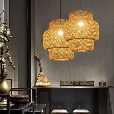 China Modern Wholesale Round Rattan Bamboo Weaving Pendant Light for sale