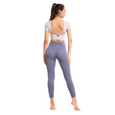 China Breathable 3D Max Sanded Stretch Peach Hip Fitness Yoga Pants High Waist Leggings Women's Nine Point Yoga Clothes for sale