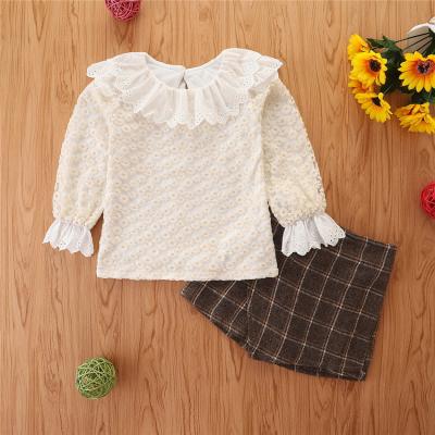 China 2 Pcs Girl Dress Up Set Fashion 1-6Y Toddler Kids Baby Autumn Clothes Sets Tassel Ruffle Lace Up Top+ Plaid Skirt Outfits for sale