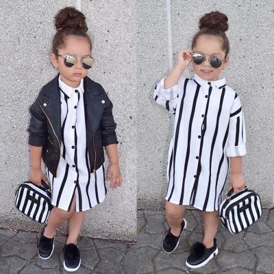 China Viable New Supreme Leader 2021 Casual Long Sleeve Buttons Shirt Dresses Striped Cotton Girls Kids Dress Clothes 1-6Y for sale