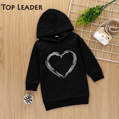 China 2021 Breathable Fashion Hot Children Autumn Winter Girl Outerwear Girls Hooded Cotton Love Heart Sweatshirts Kids Black Tops for sale