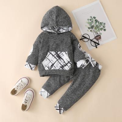 China 2021 autumn and winter children's clothing casual hooded long-sleeved sweaters and pants suit gray suit for sale