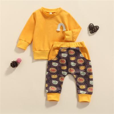 China 2021 Autumn New Baby Rainbow Yellow Breathable Long Sleeve Pants Supreme Leader Children's T-shirt Two-piece Set for sale