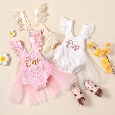 China Princess Party Dress Summer Mesh Lace One Letter Print Babies Short Romper Newborn Dress Small Sleeve Costume for sale