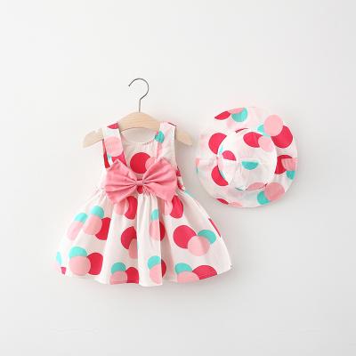 China 2Pcs Supreme Leader Kids Summer Clothes Breathable Toddler Girl Dresses Cute Princess Beach Dress +Sunhat Dot Fashion Sleeveless Cotton Baby for sale