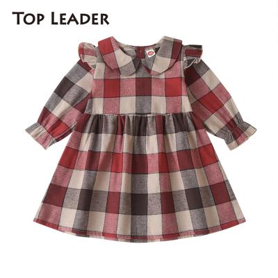 China Fashion Autumn Dress Kids Clothing Baby Toddler Cotton Plaid Doll Collar Collar Anti-Static Supreme Leader Infant Children Long Sleeve Fashion Autumn Dress Kids Clothing for sale