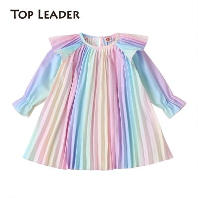 China 2020 New Anti-wrinkle Supreme Leader Baby Toddler Girls Dress Ins Child Rainbow Gradient Ruffle Flying Sleeve Long Sleeve Dresses children's clothing for sale