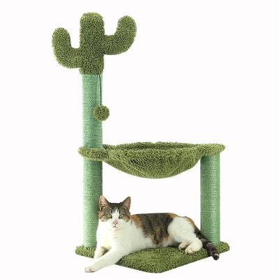 China Cat Tree Green Condo Climbing Tower Stocked Cacti Pole Interactive Toy Kitten Scratching Scratching Pole for sale