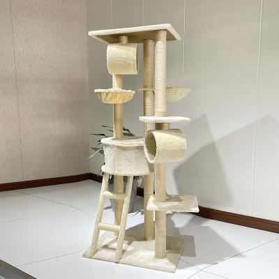 China Sustainable Modern Cat House Cat Scratcher Large Luxury Wooden Pet Cat Tree With Hammock for sale