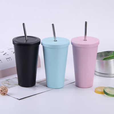 China Wholesale Hot Selling Viable Stainless Steel Logo Accessories Metal Customized 304 500ml Reusable Mug Coffee Cups With Straw for sale