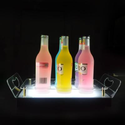 China Custom Clear Acrylic Plastic Wine Bottle Water Bar Serving Bottle Tray Wine Glass Rack Shelf Rack Holder OEM Factory Acrylic Led tray for sale