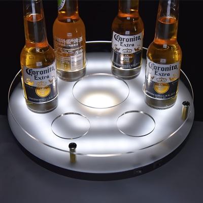 China Custom Hotel Restaurant Bar Party Round Shape Hotel Restaurant Bar Serving Acrylic Plastic Refillable Led Tray Pulled for sale